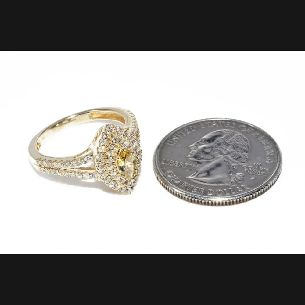 1.01CT NATURAL CANARY DIAMOND & WHITE DIAMOND ENGAGEMENT RING SOLID GOLD 14k - Picture 7 of 8
